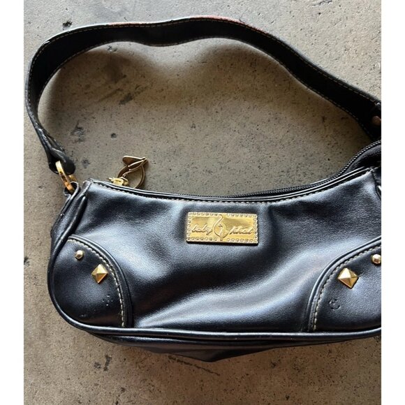 Vintage Baby Phat Mini Shoulder Handbag Black Leather Stone Logo Gold Charm RARE - Picture 9 of 16